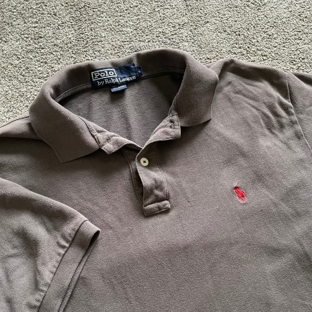 VTG 90s/80s USA Made Mens Polo Ralph Lauren Polo Shirt Large Brown Pique Pony